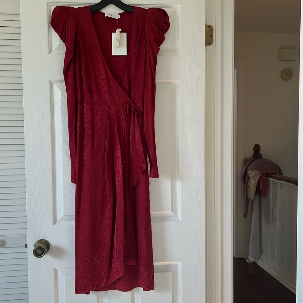 A.L.C. Red silk long sleeve wrap dress. New with tags. Size 4